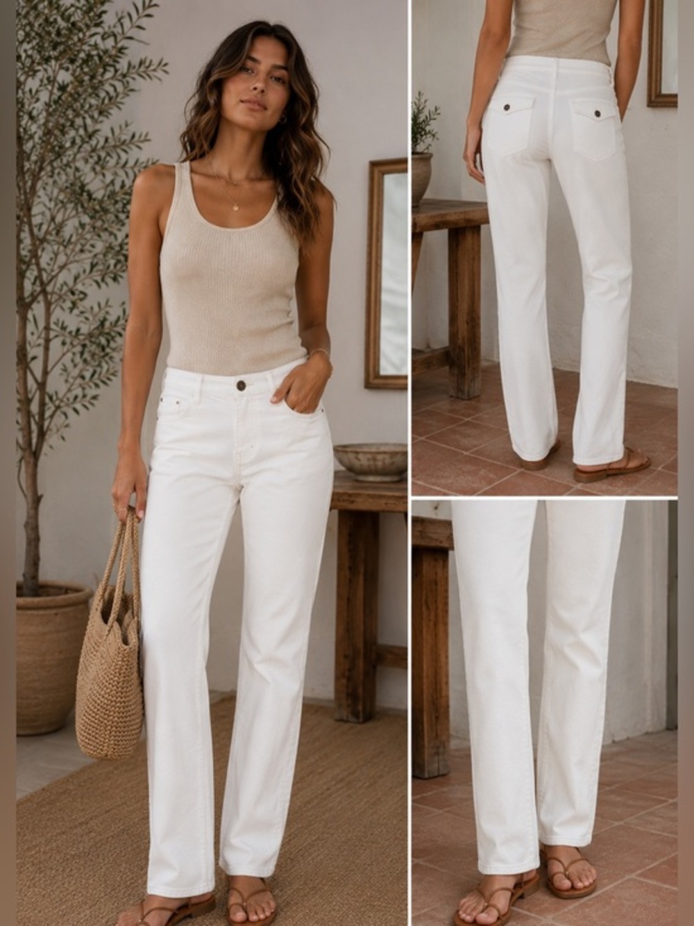 Eddie Bauer White Curvy Fit Straight Leg Pants 6 Coastal Quiet Luxury Minimalist
